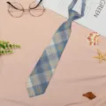 Blue and yellow plaid JK school uniform necktie, pre-tied short lazy student shirt bow tie. - JK052 Ice Cream Plaid Necktie