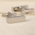 Boutons de manchette rectangulaires argentés pour homme, accessoire de chemise élégant. - Barre Longue Simple