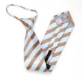 Corbata con cremallera azul claro con rayas diagonales marrones para negocios. - Corbata Preanudada con Cremallera / 8cm / Modelo L018