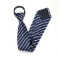 Corbata con cremallera a rayas azules para negocios, corbata perezosa fácil para hombres. - Corbata Preanudada con Cremallera / 8cm / Modelo LT03