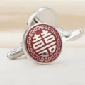Boutons de manchette rouges classiques double bonheur pour chemise homme mariage cadeau. - Rond Double Bonheur Argent