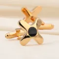 Boutons de manchette de chemise française plaqués or avec insert noir pour homme - Étoile de l'Océan Dorée