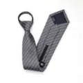 Corbata con cremallera a rayas grises para hombres y mujeres, accesorio formal de oficina. - 8cm Gris Esmerilado Raya Blanca Cremallera