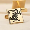 Boutons de manchette carrés dorés avec motif de dragon noir pour chemise variante. - Dragon Doré