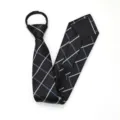 Variante de corbata con cremallera a cuadros negros, corbata formal de negocios fácil. - 8cm Negocios Negro Cuadros Cremallera