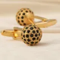 Boutons de manchette dorés avec sphère en cristal noir pour chemises élégantes. - Boule Dorée Strass Noir