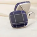 Boutons de Manchette Carrés Homme Carreaux Bleu Noir Acier Inoxydable Chemise Style - Œil de Chat Bleu