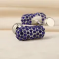 Boutons de manchette français de luxe pour hommes et femmes avec cristaux bleu foncé. - Mûre Bleue