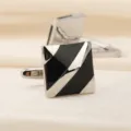 Boutons de manchette carrés argent et noir pour homme, design géométrique chemise accessoire. - Rayure Affaires
