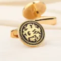 Boutons de manchette dorés motif dragon pour homme, élégants boutons de chemise noir et or. - Dragon Dansant