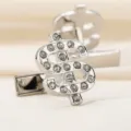 Boutons de manchette dollar strass argentés pour chemise homme style affaires. - Dollar Strass Argent