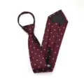 Corbata burdeos de lunares blancos con cremallera, corbata fácil ajustable para negocios hombre. - 8cm Rojo Vino Puntos Blancos Cremallera
