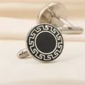 Boutons de manchette élégants en métal pour chemise française avec motif géométrique chic. - Rond Classique