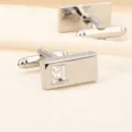 Élégants boutons de manchette rectangulaires argentés avec cristal pour chemises formelles. - Cristal Blanc Long