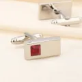Boutons de manchette argentés avec pierre rouge pour chemise style d'affaires - Cristal Rouge Long
