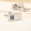 Élégants boutons de manchette carrés en cristal bleu pour chemises d'affaires. - Cristal Bleu Ciel Long