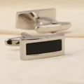 Boutons de manchette rectangulaires argentés avec insert noir pour chemise formelle. - Noir Affaires Long