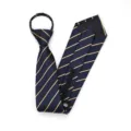 Corbata a rayas azul marino con cremallera para hombres, corbata formal de negocios. - 8cm Corbata Rayada Oro Estética
