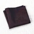 Gedetailleerd overzicht heren vintage paisley pochette, donkerrode gevouwen zijde zakdoek. - Bruinrood Paisley