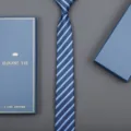 Classic blue striped necktie detail shot with elegant gift box, perfect for business formal wear. - 6cm W15 Zipper (With Long Gift Box)