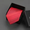 Detailed close-up view of the classic red striped necktie texture inside a black gift box. - 8cm D02 Zipper Without Box