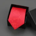 Detail view of a classic red paisley jacquard tie inside a premium black gift box. - 8cm D05 Zipper Without Box