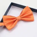 Detailed view of the orange grid bow tie inside a gift box, showing fine texture and shape. - Orange Small Grid Bowtie