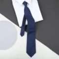 Business zip necktie for men, dark blue with white dotted pattern, formal wear accessory. - 8cm A018 Zipper
