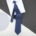 Blue striped zipper necktie for men and women, business formal wear, easy to wear. - 8cm A080 Zipper