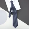 Navy blue striped zip-up necktie for men, stylish business suit accessory, easy wear. - 8cm W2 Zipper