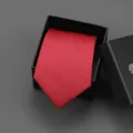 Classic solid red business tie packaged in a sleek black gift box, ideal for formal wear. - 8cm H013 Zipper Without Box