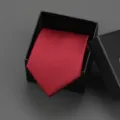 Elegant wine red textured tie presented in a black gift box, ideal for business formal wear. - 8cm New Burgundy Fine Stripe Self-tie Without Box