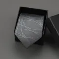Dark grey men's business formal tie with geometric abstract lines in gift box detail - 8cm Grey Swirl Pattern Zipper Without Box