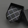 Classic black plaid tie with white and blue lines in a gift box, perfect for business and wedding. - 8cm Business Black Plaid Zipper Without Box