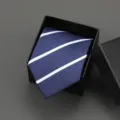 Classic navy blue striped zipper necktie neatly placed in a gift box for business suit formal wear - 8cm Blue Stripe Zipper Without Box