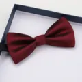 Classic burgundy red grid bow tie for men wedding formal suit with nice gift box - Dark Red Fine Stripe Bow Tie