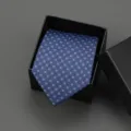 Blue patterned necktie detail view, elegant men business formal wear accessory in black gift box - 8cm Dark Blue Floral Pattern Zipper Without Box
