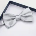 Classic silver satin bow tie for men, elegant formal wear accessory for weddings and events. - Light Gray Smooth Bow Tie