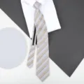 Men's striped zipper necktie with white shirt business formal wear professional style. - 8cm L027 Beige Striped Zipper
