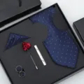 Coffret Cadeau De Cravate Rayée Bleue Homme Pour Affaires Et Costume De Mariage - T65 Point Argent Bleu Ensemble Coffret