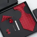 Ensemble cravate homme rouge 6 pièces mariage marié affaires formel pochette boutons de manchette - T-60 Petits Carreaux Rouges Ensemble Coffret