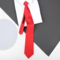 Red zipper necktie for men and women, business formal wedding pre-tied strip tie accessory - Bright Red Fine Stripe Zipper