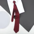 Red zipper tie for men and women, business formal wear wedding lazy tie with subtle pattern. - 8cm Wine Red Plaid Zipper