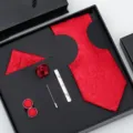 Ensemble cravate rouge homme mariage costume marié accessoires boîte cadeau 6pcs - H10 Ensemble Coffret
