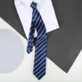 Blue striped zipper necktie for men, pre-tied lazy tie with white shirt collar display. - 8cm A059 Zipper