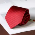 Red striped men's necktie for business and formal wear, stylish rolled accessory design. - Dark Pattern Hand-Tied Style / 8cm / Burgundy