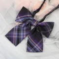 JK Japanese plaid bow tie collar accessory, purple ribbon for school uniform shirts. - Purple Black Plaid