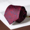 Red paisley necktie detail shot, classic men business formal wear tie with exquisite pattern. - Paisley Self-Tied Style / 8cm / Red and Blue
