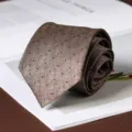 Brown dotted men formal necktie business wedding suit tie detailed product display - Polka Dot Hand-Tied / 8cm / Champagne