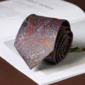 Men's paisley patterned necktie, elegant blue and orange silk tie for business and formal events. - Auspicious Cloud Hand-Tied / 8cm / Navy Blue